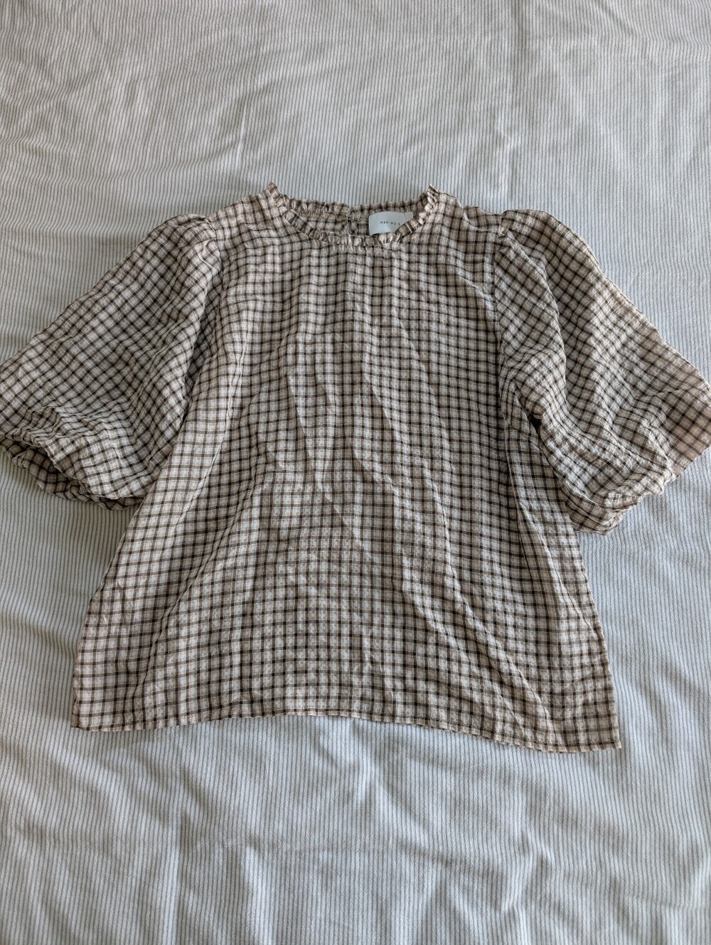 NWT Neo Noir Gingham Check Puff Sleeve Riko Blouse - Picture 2 of 5